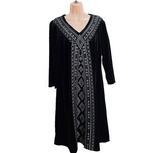 Coldwater Creek Velvet Embroidered Midi Dress Women Size XL Black